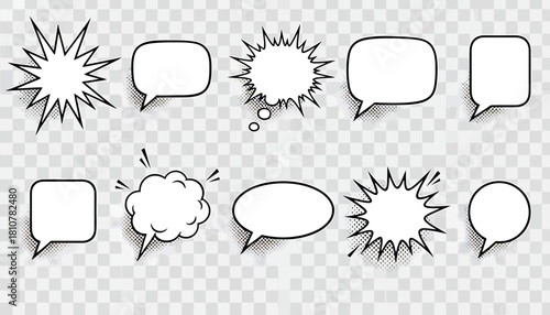 Collection of comic speech bubbles isolated on white background, vector illustration
