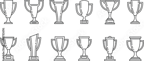 Collection of trophy cup line icons, vector set of awards for winners, sports championships, and achievement symbols..eps
