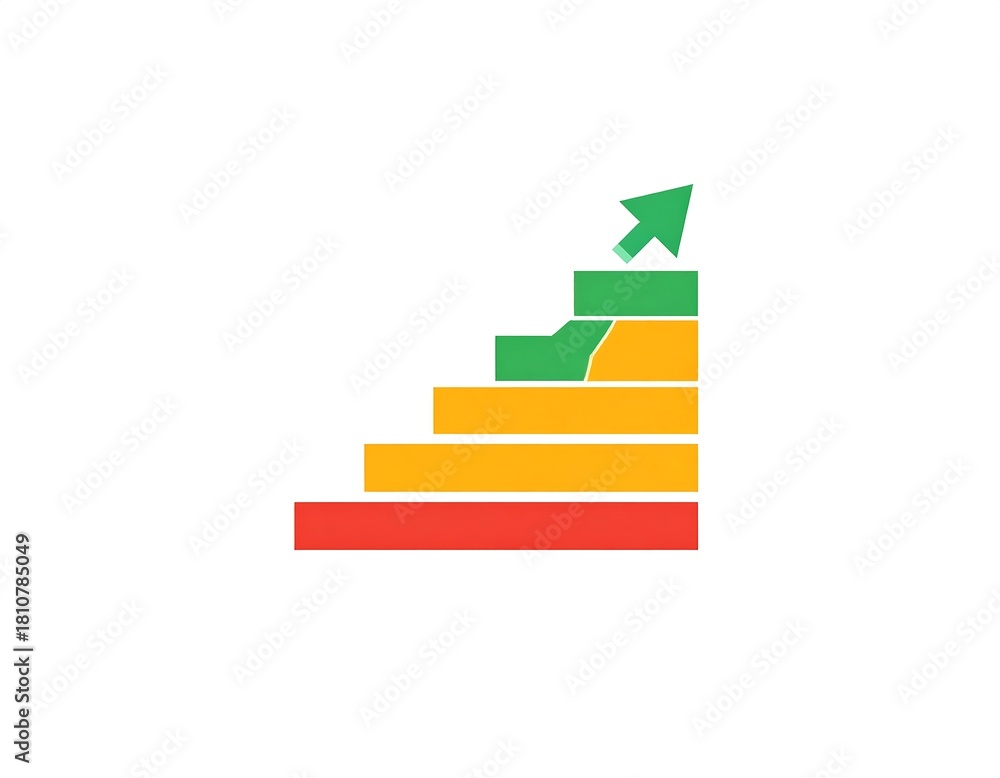 Fototapeta premium Colorful, ascending staircase graphic with a green arrow pointing upward to the right