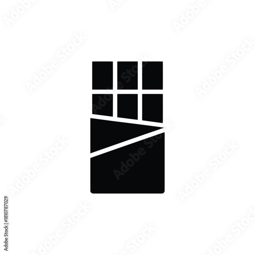 A minimalist black silhouette icon representing a partially unwrapped chocolate bar with visible sections