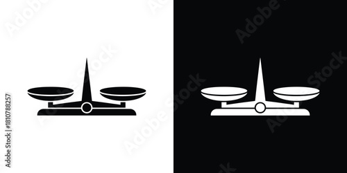 Balance Scale Icon in Black and White, Justice Symbol, Minimalist Design Element
