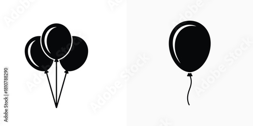 Balloon Icon Set Isolated Balloons with Ribbon, Celebration Element on White