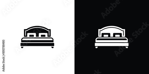 Black and White Bed Silhouette Illustration, Simple Minimalist Bed Design Icon