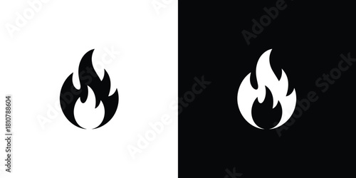 Black and White Fire Logo, Flame Icons, Illustration, Design Element