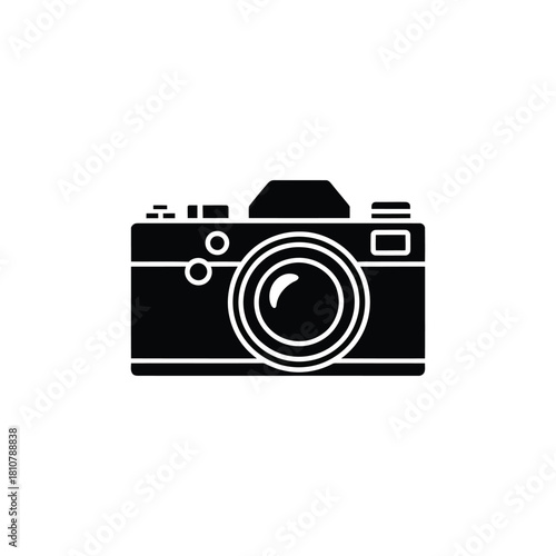 Black and White Illustration of a Vintage Film Camera with Details