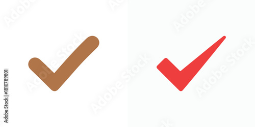 Brown check mark next to a red check mark on a white background