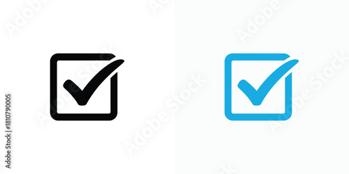 Check Mark Symbols in Black and Blue Rounded Square Box on White Background
