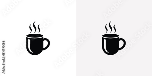 Coffee Cup Black Silhouette Icon with Steam on Transparent Background, Hot Beverage