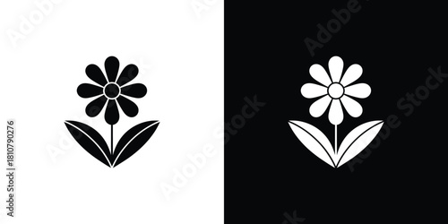 Contrasting Flower Icons, Black on White and White on Black, Floral