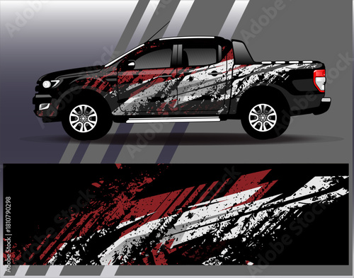 Car wrap design vector. Graphic abstract stripe racing background designs for vehicle, rally, race, adventure and car racing livery	