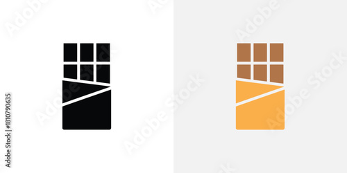 Delicious chocolate bars depicted in two contrasting styles, a black icon and a colorful version