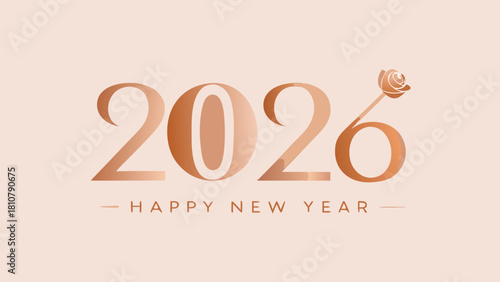 Elegant happy new year 2026 design with rose accent in a soft pastel color scheme for festive season