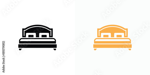 Double Bed Icon Silhouette in Black and Gold on a Clean White Background