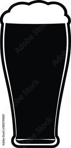 Irish Beer Black silhouette of a pint glass filled with stout beer and foamy head