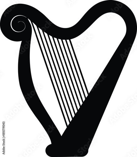 Irish Harp Silhouette Black Vector Traditional Celtic Harp 2