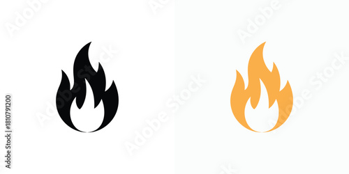 Fire Flames Set Icons, Two Style Burning Flames, Orange Flame, Black Silhouette