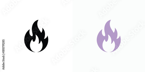 Flame Symbol Icons Black Inferno Shape and Purple Fire on White Background