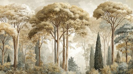 Fotobehang Interieurtrends Handgeschilderd bos in ivoor en beige  © 楠 刘
