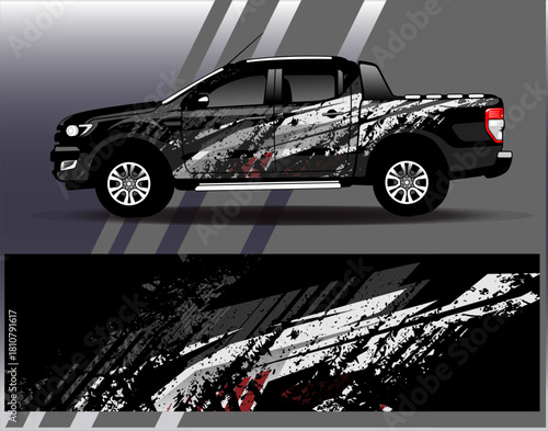 Car wrap design vector. Graphic abstract stripe racing background designs for vehicle, rally, race, adventure and car racing livery	