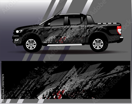 Car wrap design vector. Graphic abstract stripe racing background designs for vehicle, rally, race, adventure and car racing livery	