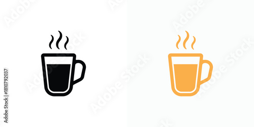 Hot Drink Icon Set, Coffee Mug with Steam. Simple Symbol, Cup