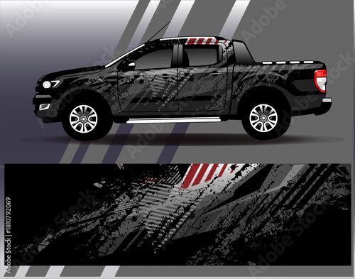 Car wrap design vector. Graphic abstract stripe racing background designs for vehicle, rally, race, adventure and car racing livery	