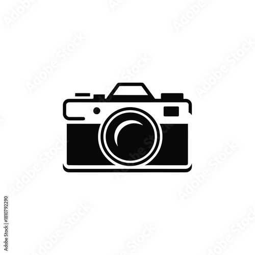 Illustration of a Classic Camera Icon in Black and White