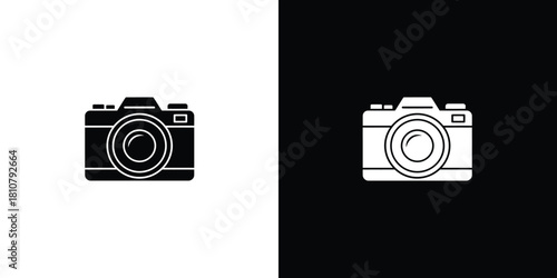 Isolated Minimalist Camera Icon on Black and White Backgrounds, Photography Concept
