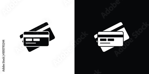 Minimalist Flat Black Credit Cards Icon with Transparent Background Design