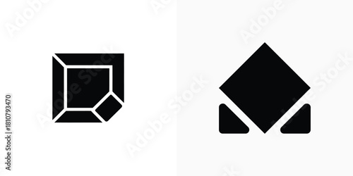 Minimalist Isometric Black Block Geometrical Shape with Transparent Background Design