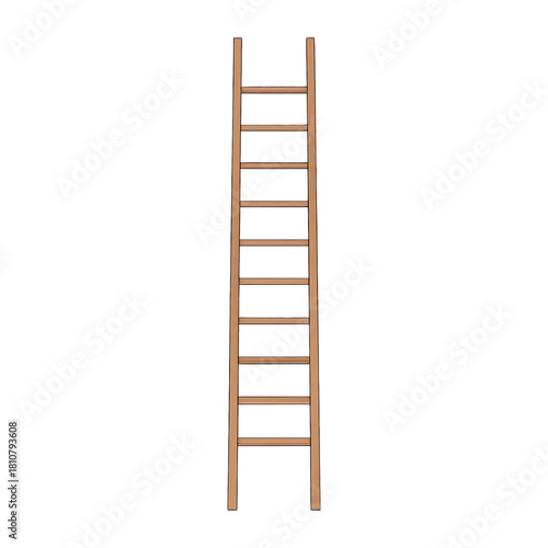 Wooden ladder with sturdy frame and evenly spaced rungs providing reliable climbing support for home maintenance and outdoor tasks isolated on white background