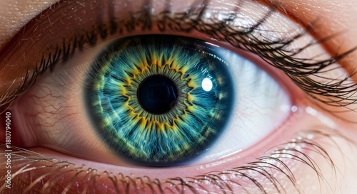 Vibrant Close-Up of Eye with Blue and Yellow Iris Patterns