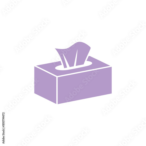 Purple rectangular box with soft tissues visibly emerging on a clean white surface