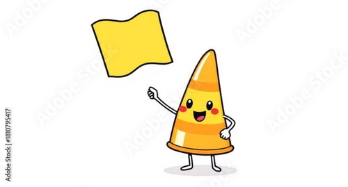 Cartoon vector illustration of a cute yellow animal warning sign icon with a funny, happy smile symbol