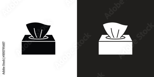 Simple black and white icons of a tissue box dispenser for everyday personal hygiene products