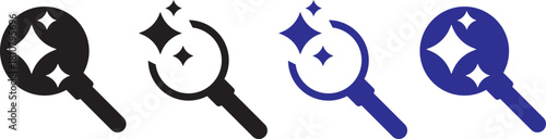 magnifying glass with stars sparkle icons. AI generated buttons set. artificial intelligence with magnifying glass icon. Artificial intelligence sign