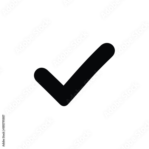 Simple Black Check Mark on a White Background, Indicating Completion or Agreement