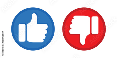 Thumbs up and thumbs down with blue and red circle background