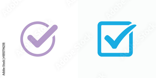 Simple Check Mark Symbols Lilac Rounded Checkmark, Light Blue Squared Checkmark