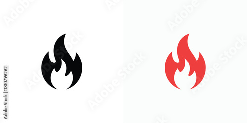 Simple Fire Icons, Flames Set on Transparent Background Isolated