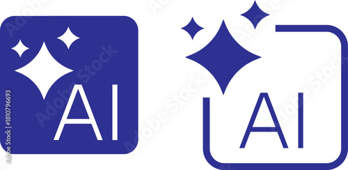 magnifying glass with stars sparkle icons. AI generated buttons set. artificial intelligence with magnifying glass icon. Artificial intelligence sign