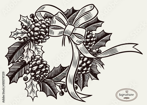 Vintage botanical engraving of a Christmas