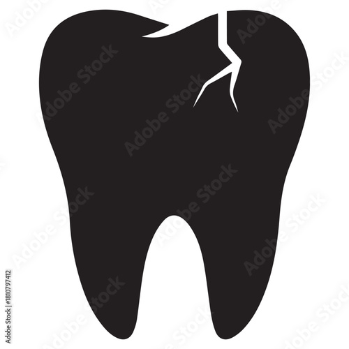 Fractured Tooth Flat Black Vector Silhouette Minimal Dental Crack Icon EPS