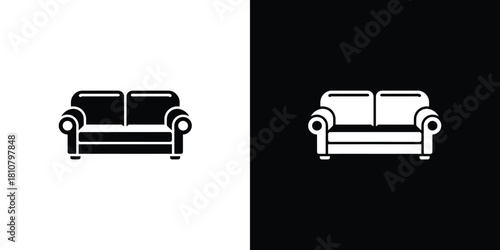 Stylish Silhouette Inverted Couch Icons on Contrasting Backgrounds, Elegant Furniture