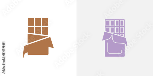 This image displays two minimalist chocolate bar icons with partial wrappers, showing their distinct designs