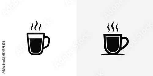 Two Black Silhouette Coffee Cups With Steaming Hot Liquid Isolated On a White Background