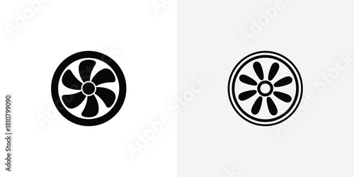 Two Black Simple Circular Fan Icons Isolated on White Background, Minimalist Design