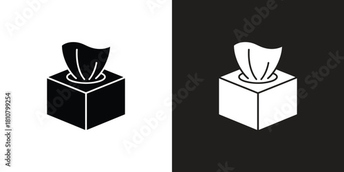Two contrasting icons display a rectangular tissue box with tissues emerging from the top opening