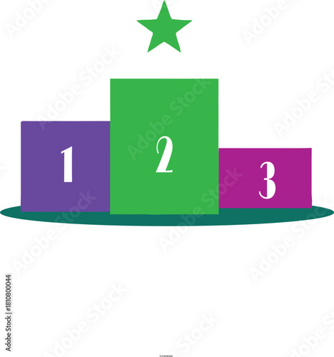 Podium with numbers 123 and a green star on white background winner first place