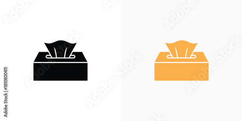 Two simple tissue box icons, one in black and one in warm orange, on a clean white background